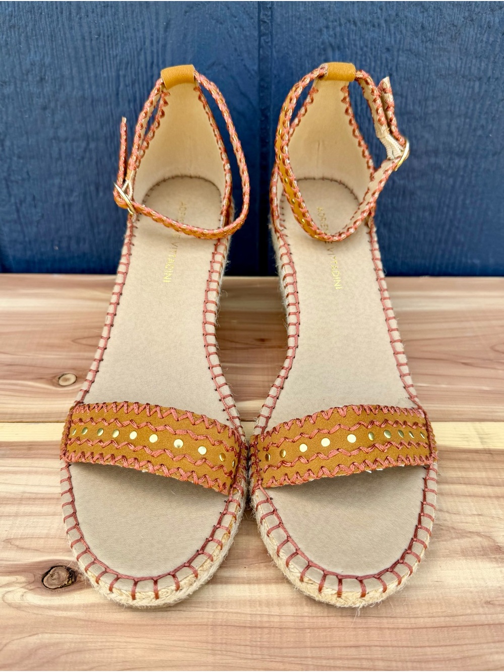 Adrienne Vittadini Mustard Yellow Wedge Espadrille Sandals